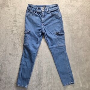 Express Jeans Womens 12 Blue Skinny Cargo High Rise Hyper Stretch Bareback Denim
